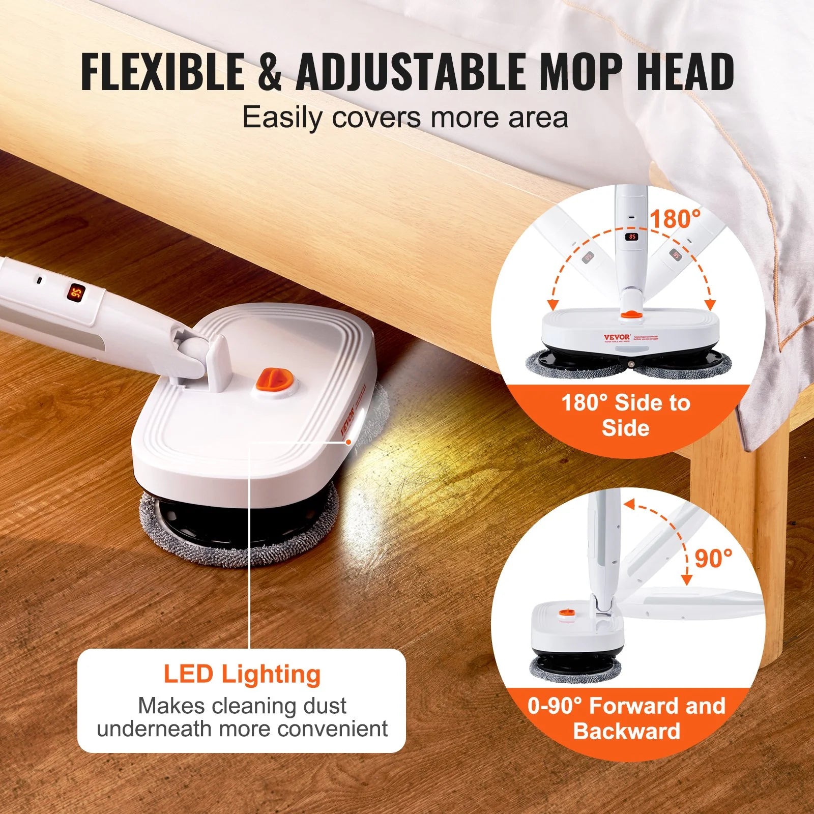 VEVOR Cordless Electric Spin Mop – Battery-Powered Floor Cleaner with Water Tank, LED Headlight, Dual Mop Heads &amp; Microfiber Pads for Hardwood, Tile, and Laminate
