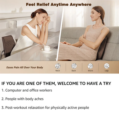 Back Massager with Heat and Vibration — Shiatsu Neck &amp; Back Pillow for Deep Tissue Relief