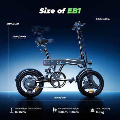 14&quot; Foldable Electric Bicycle for Adults – 500W Motor, 36V/7.8Ah Battery, LCD Display, 20MPH Commuter E-Bike for Teens &amp; Adults, UL 2849 Certified