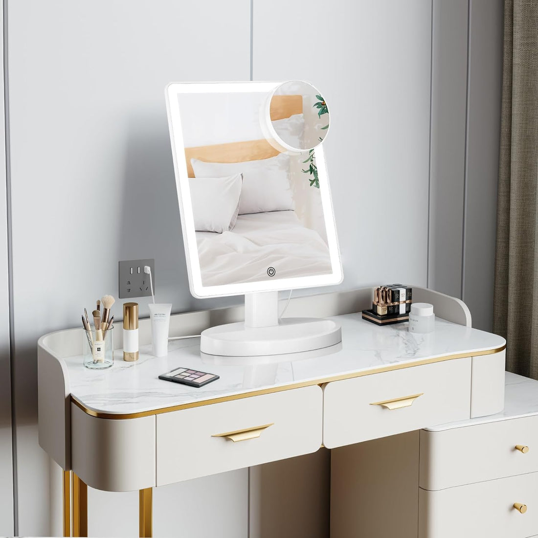 Large Lighted Vanity Makeup Mirror – 88 LED, 360° Rotation, Touch Control, 10X Magnification