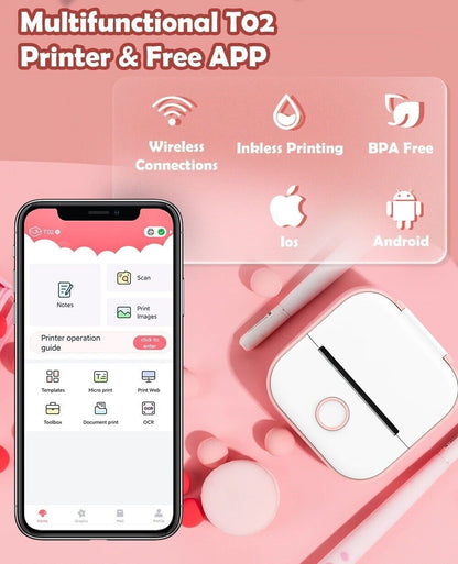 Phomemo T02 Mini Thermal Printer – Portable Pocket Bluetooth Printer for Photos, Labels &amp; Stickers