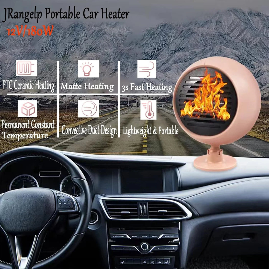 2 in 1 Portable Car Heater &amp; Cooler Fan – 180W 12V Mini Car Air Heater and Speed Cooling Fan with 360° Rotation – Pink