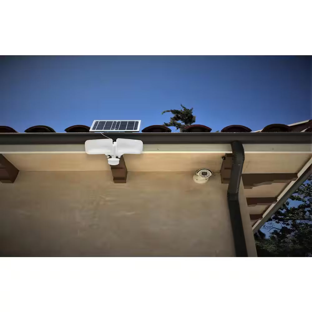 10-Watt White Solar Powered Dual Head Motion Activated Outdoor LED Flood Spot Light