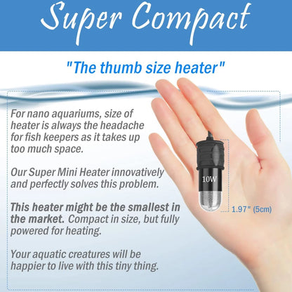 Evjurcn Aquarium Heater 10W Mini Fish Tank Heater with Digital Display Thermostat Adjustable Temperature 64~93F Set Arbitrarily 5V/2A USB Powered Automatic Power-Off for 1 to 5L Tanks(Black)