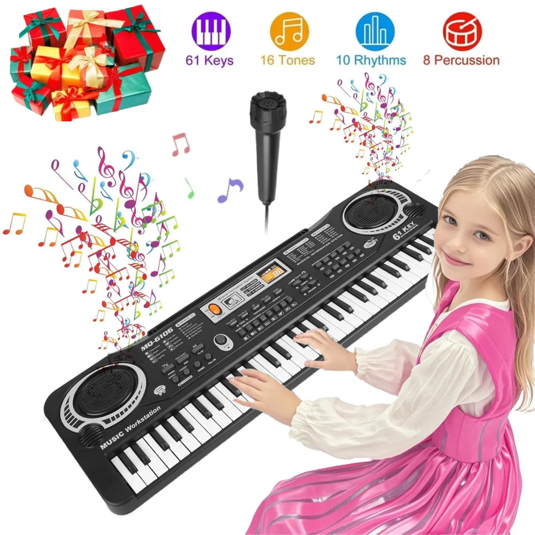 Electronic Keyboard Piano for Kids – 61 Keys Digital Music Keyboard with Microphone, Beginner-Friendly Musical Instrument