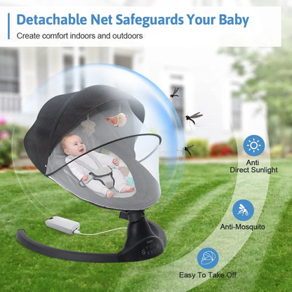 🍼 Electric Baby Swing with Bluetooth Music – 5 Sway Modes, 3 Timers, Black Infant Bouncer Rocker