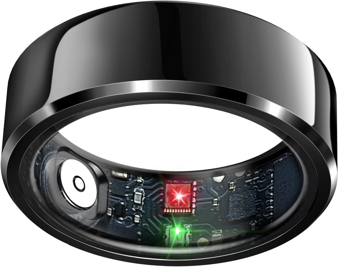 Smart Ring Health Tracker with Heart Rate &amp; Sleep Monitoring – Waterproof Fitness Ring with Air Gestures, Up to 7-Day Battery, Compatible with iOS &amp; Android (Black, Size 