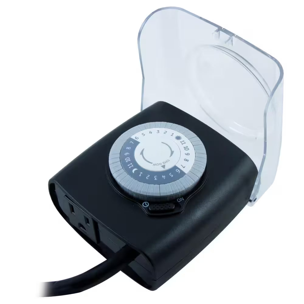 15 Amp 24-Hour Outdoor Plug-In Mechanical Timer Extreme Weather-Resistant | Reliable Daily Automation