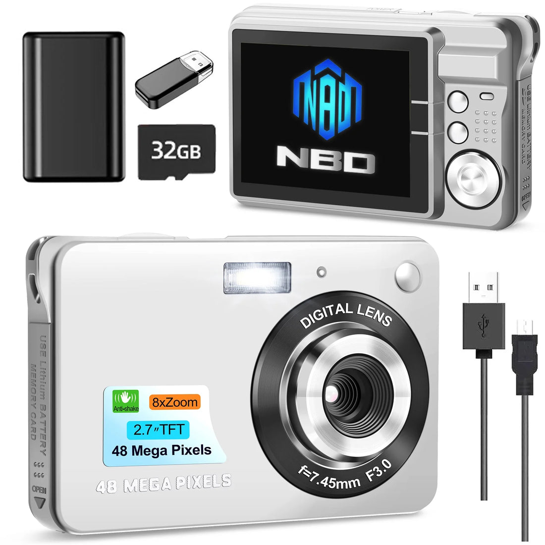 Kids Digital Camera – 48MP Mini Compact Camera with 8X Digital Zoom, 2.7&quot; FHD Screen, Pocket-Sized Fun