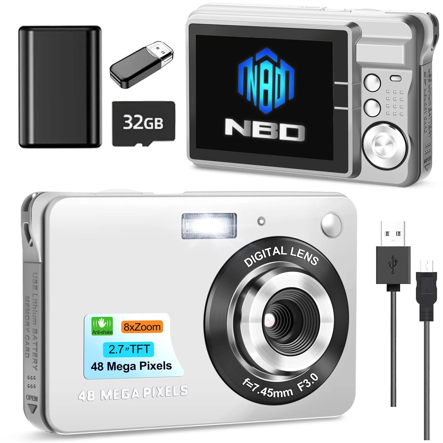Kids Digital Camera – 48MP Mini Compact Camera with 8X Digital Zoom, 2.7&quot; FHD Screen, Pocket-Sized Fun
