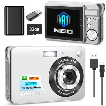 Kids Digital Camera – 48MP Mini Compact Camera with 8X Digital Zoom, 2.7&quot; FHD Screen, Pocket-Sized Fun