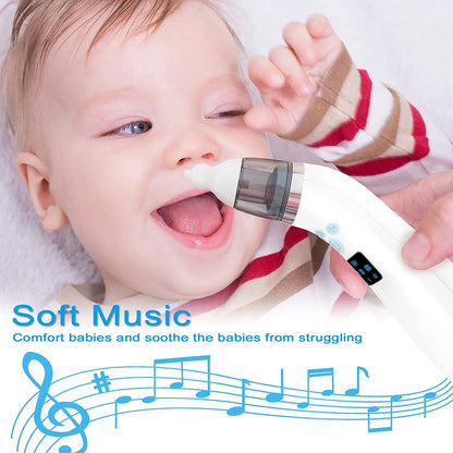 Electric Baby Nasal Aspirator with Music – Automatic Infant Nose Cleaner with 4 Replacement Nozzles, 3 Adjustable Suction Levels &amp; USB Rechargeable