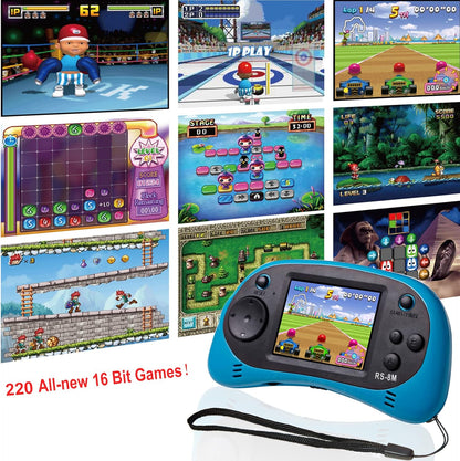 16-Bit Kids Handheld Game Console – 220 Built-In HD Games, 2.5" Portable Player with Headphones (Blue) | Travel Electronic Toy for Ages 3–10