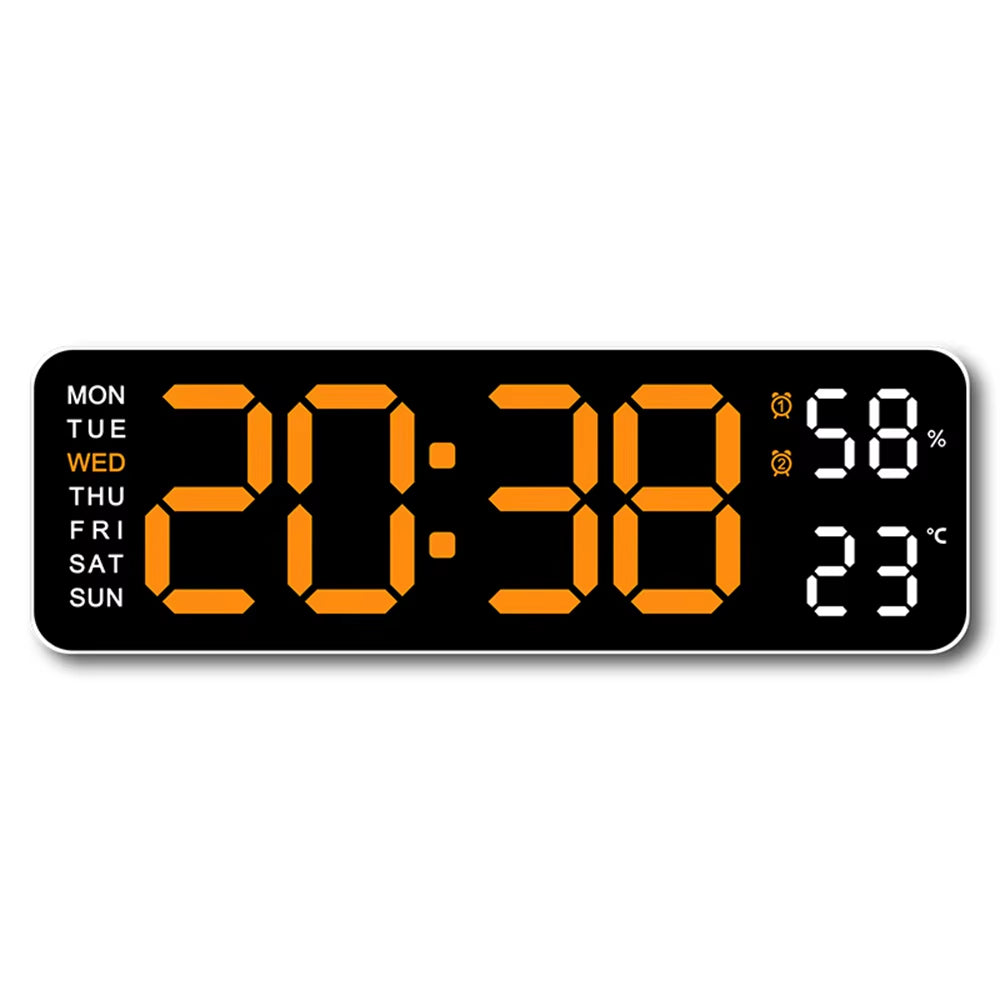 Large LED Digital Wall Clock – With Temperature, Humidity &amp; Week Display