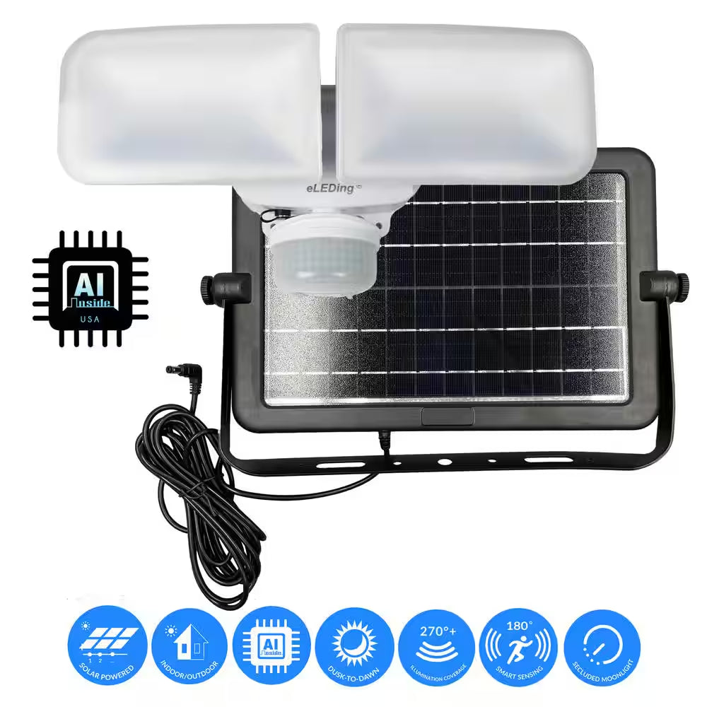 10-Watt White Solar Powered Dual Head Motion Activated Outdoor LED Flood Spot Light