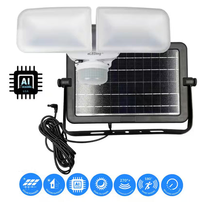 10-Watt White Solar Powered Dual Head Motion Activated Outdoor LED Flood Spot Light