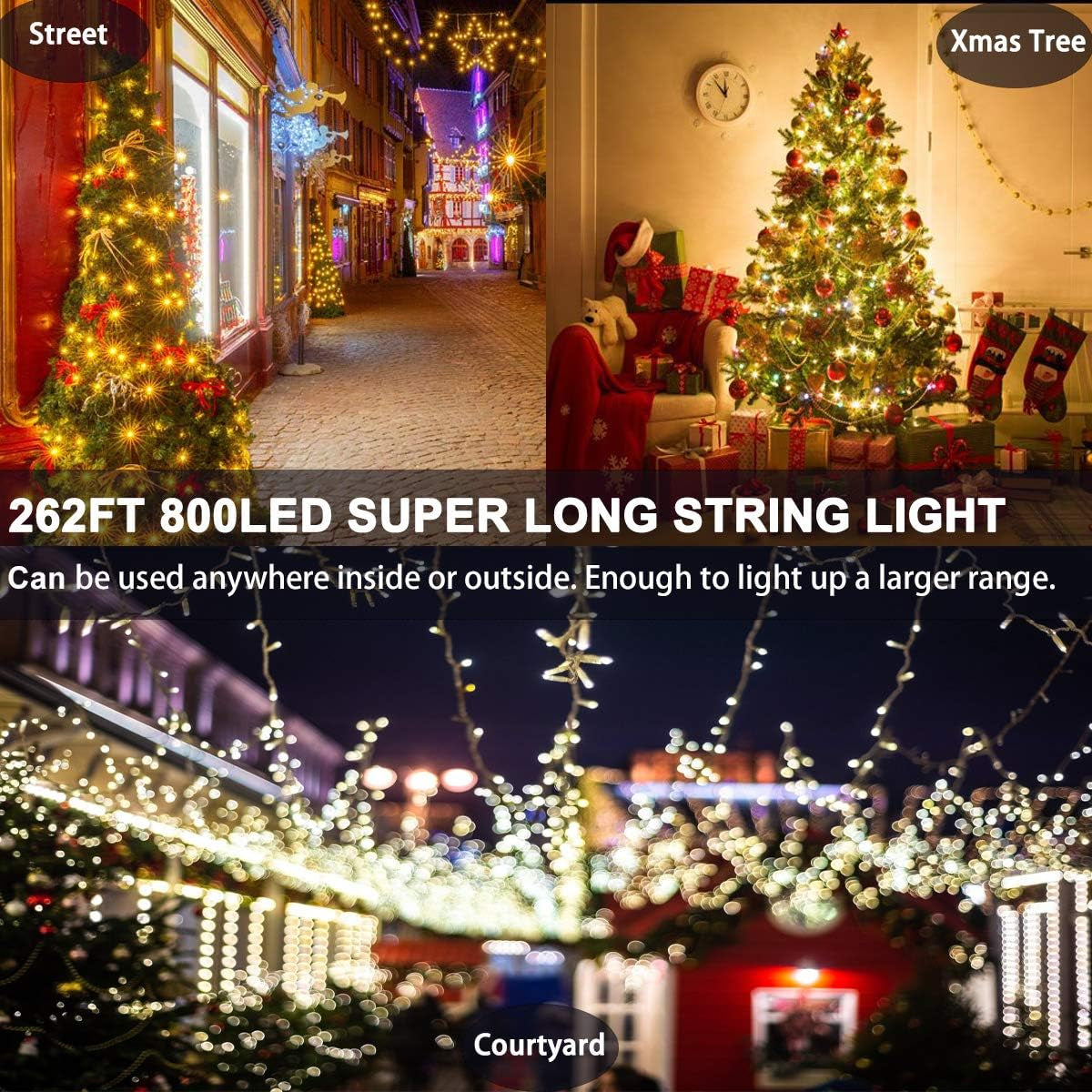 800 LED 272FT Warm White Christmas String Lights – 8 Lighting Modes with Timer, Waterproof Fairy Lights for Indoor &amp; Outdoor Holiday Decorations