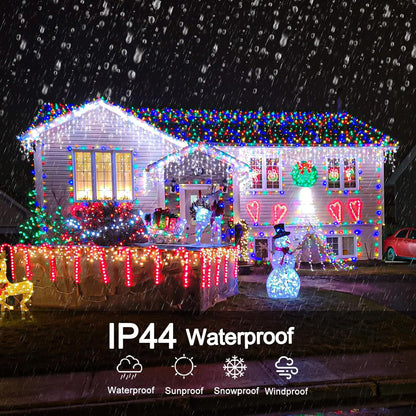 66Ft 640 LED White Icicle Christmas Lights – Waterproof Outdoor/Indoor Holiday Lights with 8 Modes &amp; Timer – Plug-In Connectable for House, Roof, Yard, Eaves &amp; Party Decor