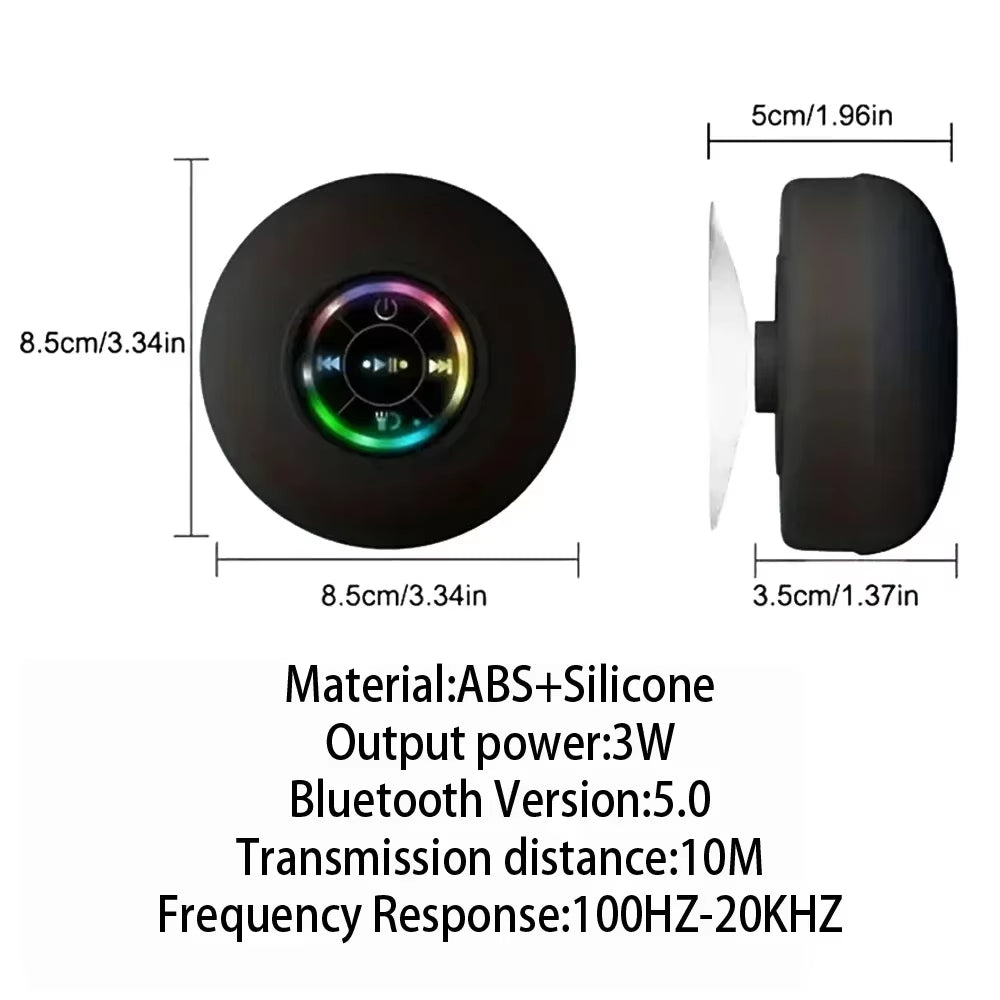 AquaBeat Mini: Waterproof LED Bluetooth Speaker with Powerful Sound &amp; Suction Cup Mount