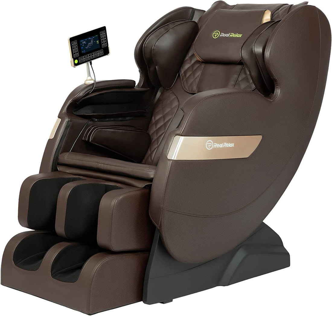 S Track Massage Chair — Full Body Zero Gravity Shiatsu Recliner with Smart Voice Controller, Brown