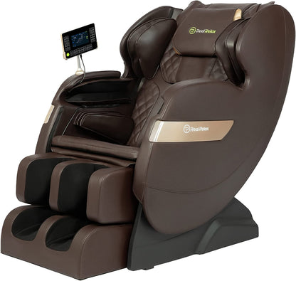 S Track Massage Chair — Full Body Zero Gravity Shiatsu Recliner with Smart Voice Controller, Brown