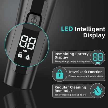 2-in-1 Cordless Electric Shaver for Men – Rechargeable Waterproof Razor with Beard Trimmer, Black