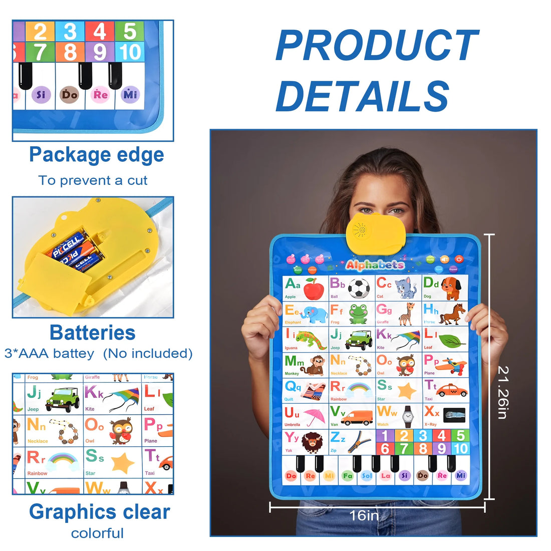 Toddler Learning Toys – Electronic Alphabet Poster &amp; Wall Chart for Ages 2–6, Blue