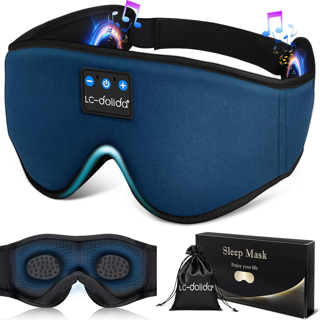Sleeping Headphones Eye Mask with Bluetooth Wireless Music – 3D Contoured Sleep Mask for Side Sleepers