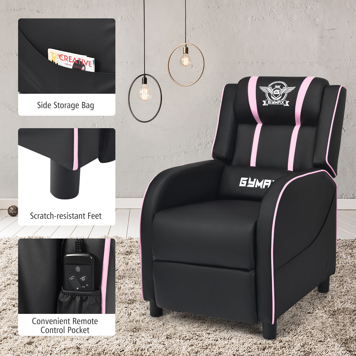 Massage Gaming Recliner Chair with Side Pockets – Ergonomic Comfort for Gamers &amp; Relaxation