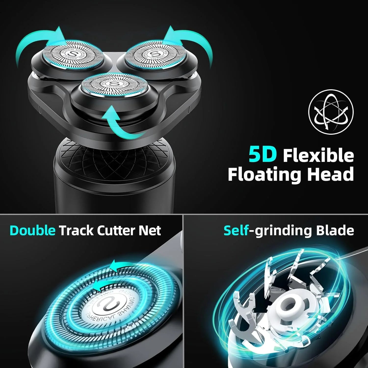 2-in-1 Cordless Electric Shaver for Men – Rechargeable Waterproof Razor with Beard Trimmer, Black