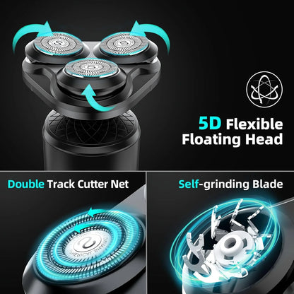 2-in-1 Cordless Electric Shaver for Men – Rechargeable Waterproof Razor with Beard Trimmer, Black