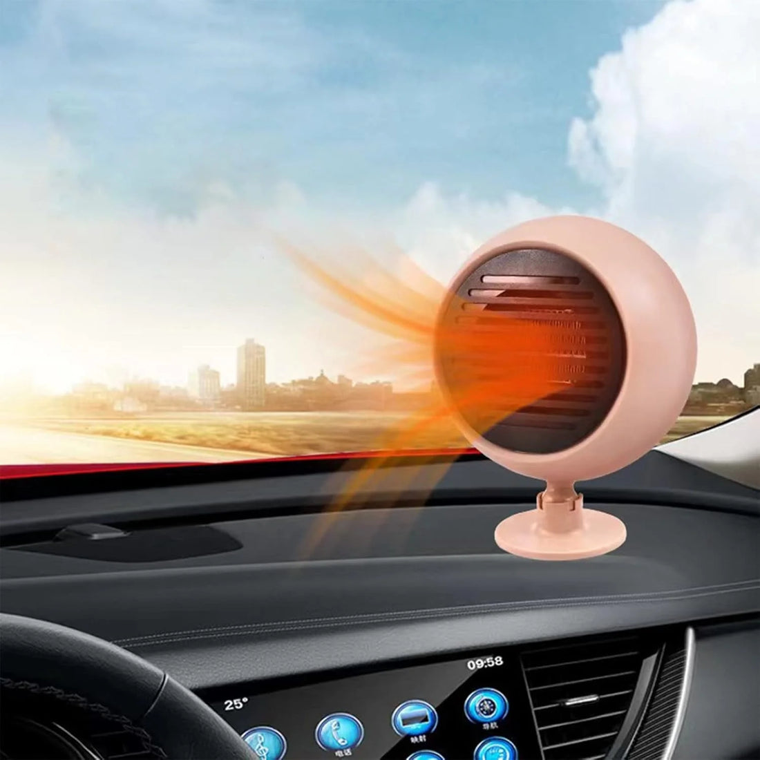 2 in 1 Portable Car Heater &amp; Cooler Fan – 180W 12V Mini Car Air Heater and Speed Cooling Fan with 360° Rotation – Pink