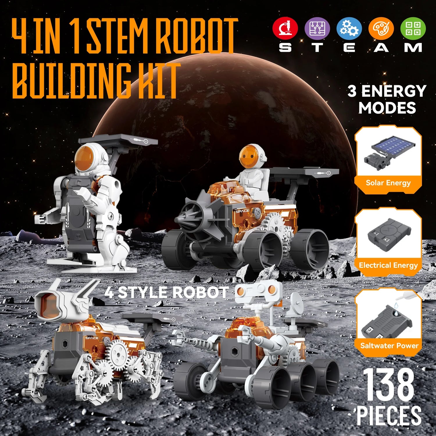 4-in-1 Building Science STEM Kit – Solar Robot Toys for Kids, DIY STEM Projects, Educational Space Toy for Ages 8–16