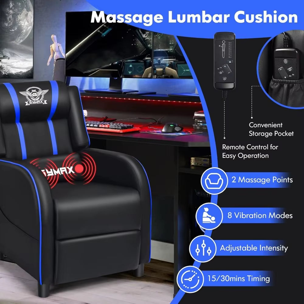 🎮 Gaming Recliner Massage Chair with Adjustable Footrest, Remote Control &amp; Side Pocket – Ergonomic Racing-Style Lounge Chair for Ultimate Comfort