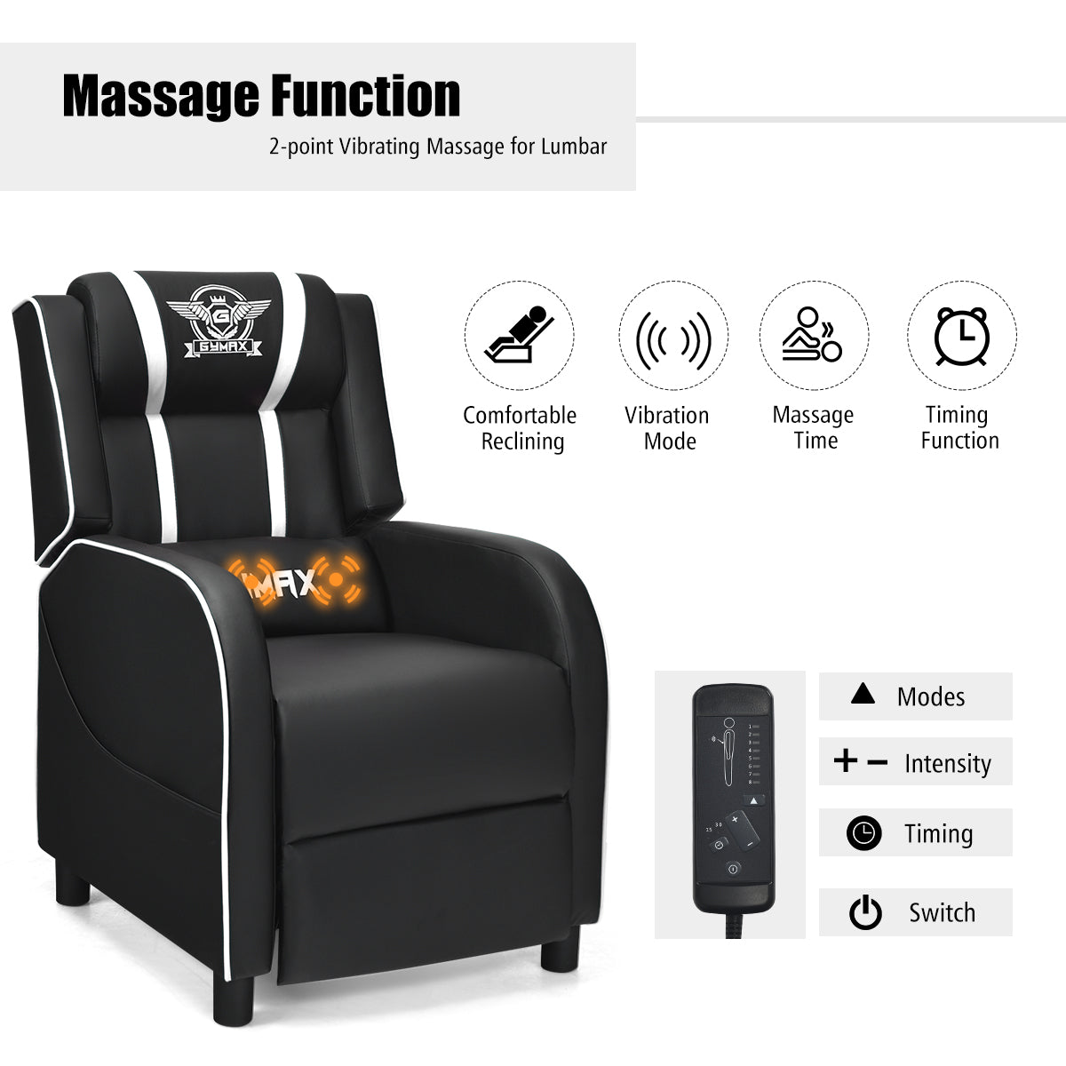 Massage Gaming Recliner Chair with Side Pockets – Ergonomic Comfort for Gamers &amp; Relaxation