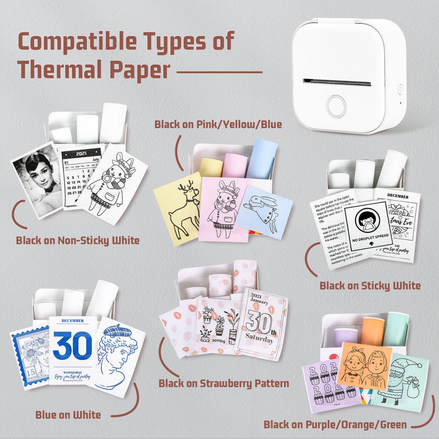 Phomemo T02 Mini Thermal Printer – Portable Pocket Bluetooth Printer for Photos, Labels &amp; Stickers