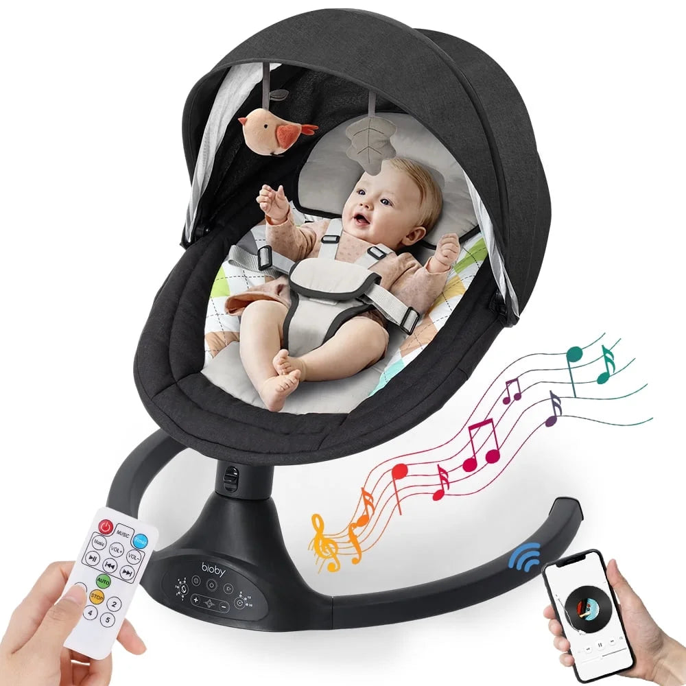 🍼 Electric Baby Swing with Bluetooth Music – 5 Sway Modes, 3 Timers, Black Infant Bouncer Rocker
