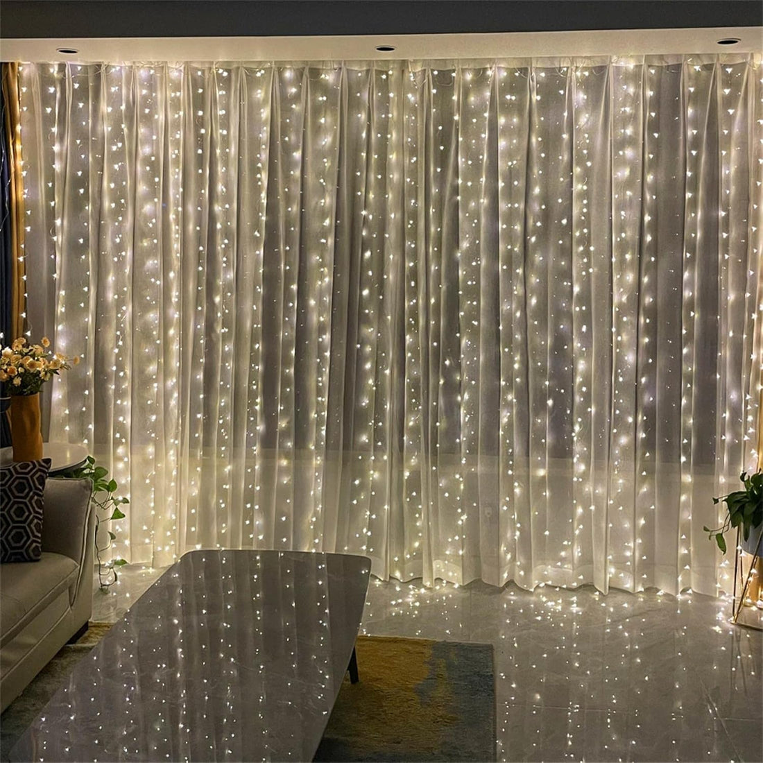 Window Curtain String Lights – 300 LED USB Powered Fairy Curtain Lights for Bedroom, Christmas, Wedding, Indoor &amp; Outdoor Décor (White)