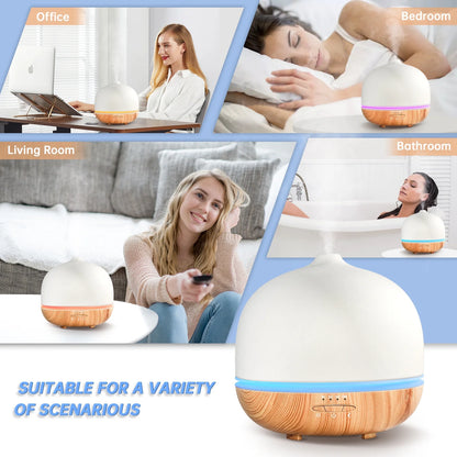 500ml Ceramic Essential Oil Diffuser – Large Room Aromatherapy Cool Mist Humidifier with 10 LED Color Lights &amp; Auto-Off for Home &amp; Office