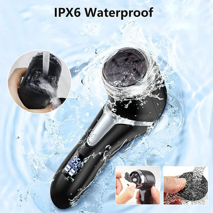 Electric Foot Callus Remover with Vacuum Cleaner – Rechargeable Foot File Dead Skin Remover with 2-Speed Settings, 3 Grinding Heads, LCD Display – Professional Black Foot Care Kit