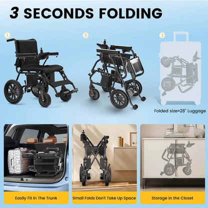 Foldable Electric Wheelchair – Long-Range 20+ Mile Motorized Power Chair with 360° Joystick, All-Terrain Smart Mobility Scooter, Black