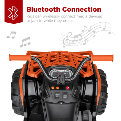 12V Kids Ride-On ATV Quad – Orange with Bluetooth, LED Lights, Treaded Wheels &amp; 2-Speed Forward/Reverse