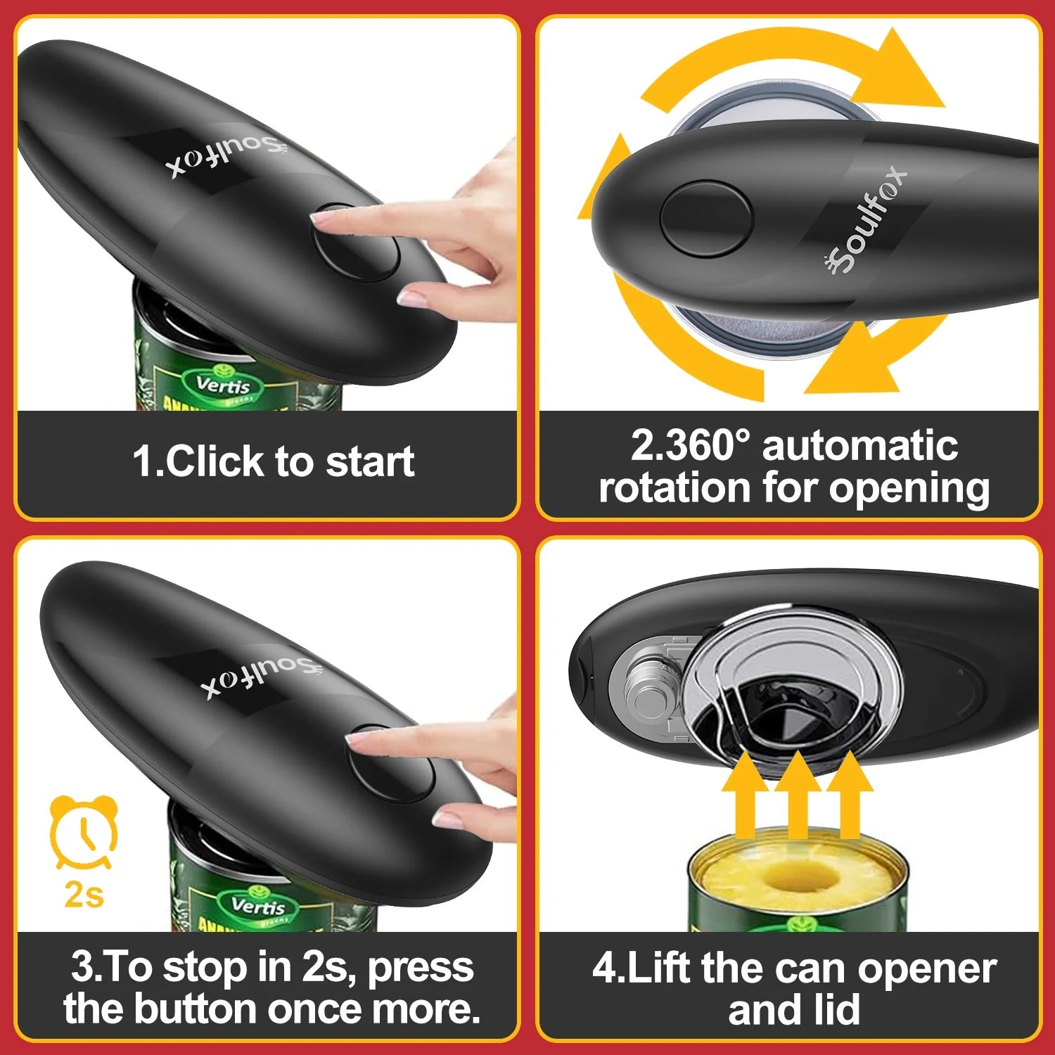 Electric Can Opener – One Touch Button, Battery Operated, Cordless, Hands-Free, Smooth Edge