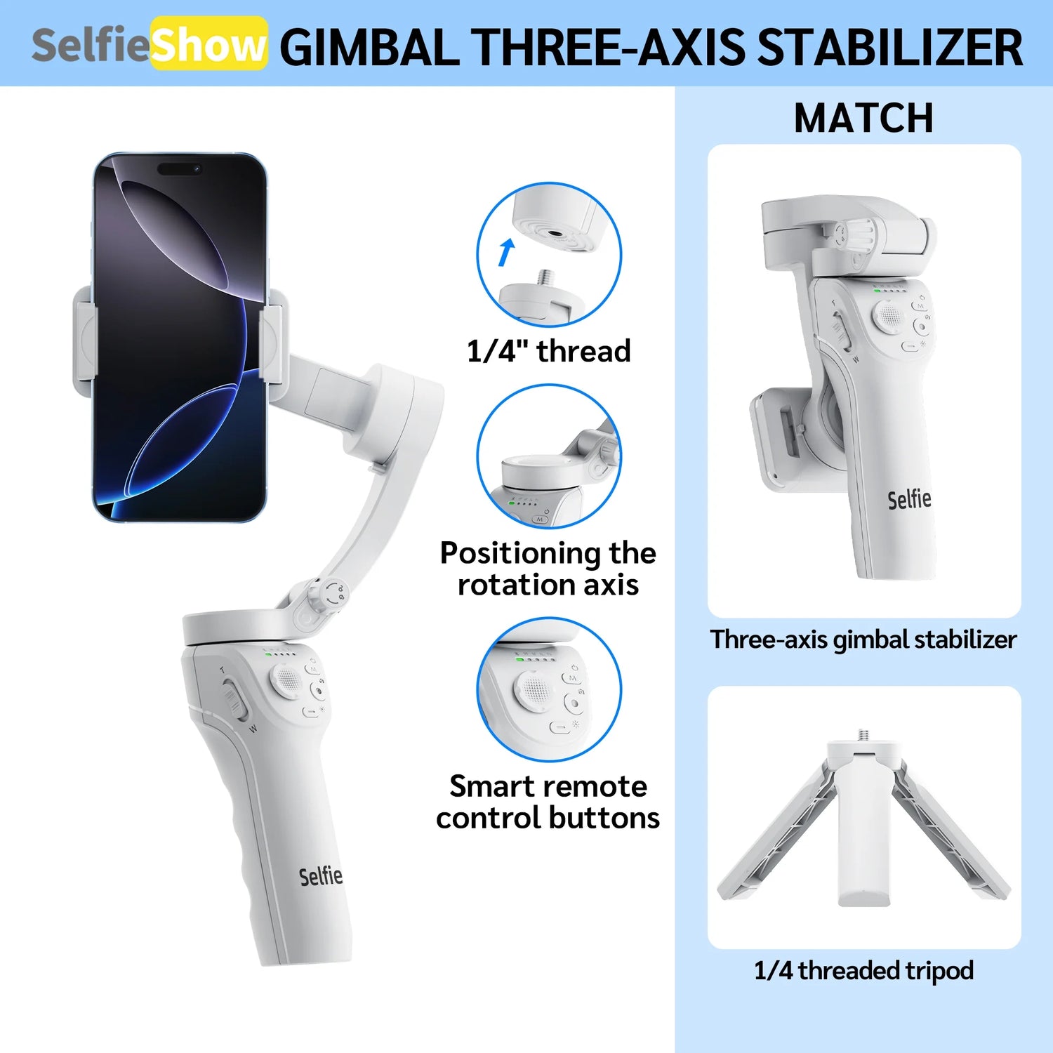 🎥 Smartphone Gimbal Stabilizer – 3-Axis Handheld Camera Gimbal for iPhone &amp; Android  Face &amp; Object Tracking | Anti-Shake | Portable &amp; Foldable | Video Vlogging Gimbal for Creators