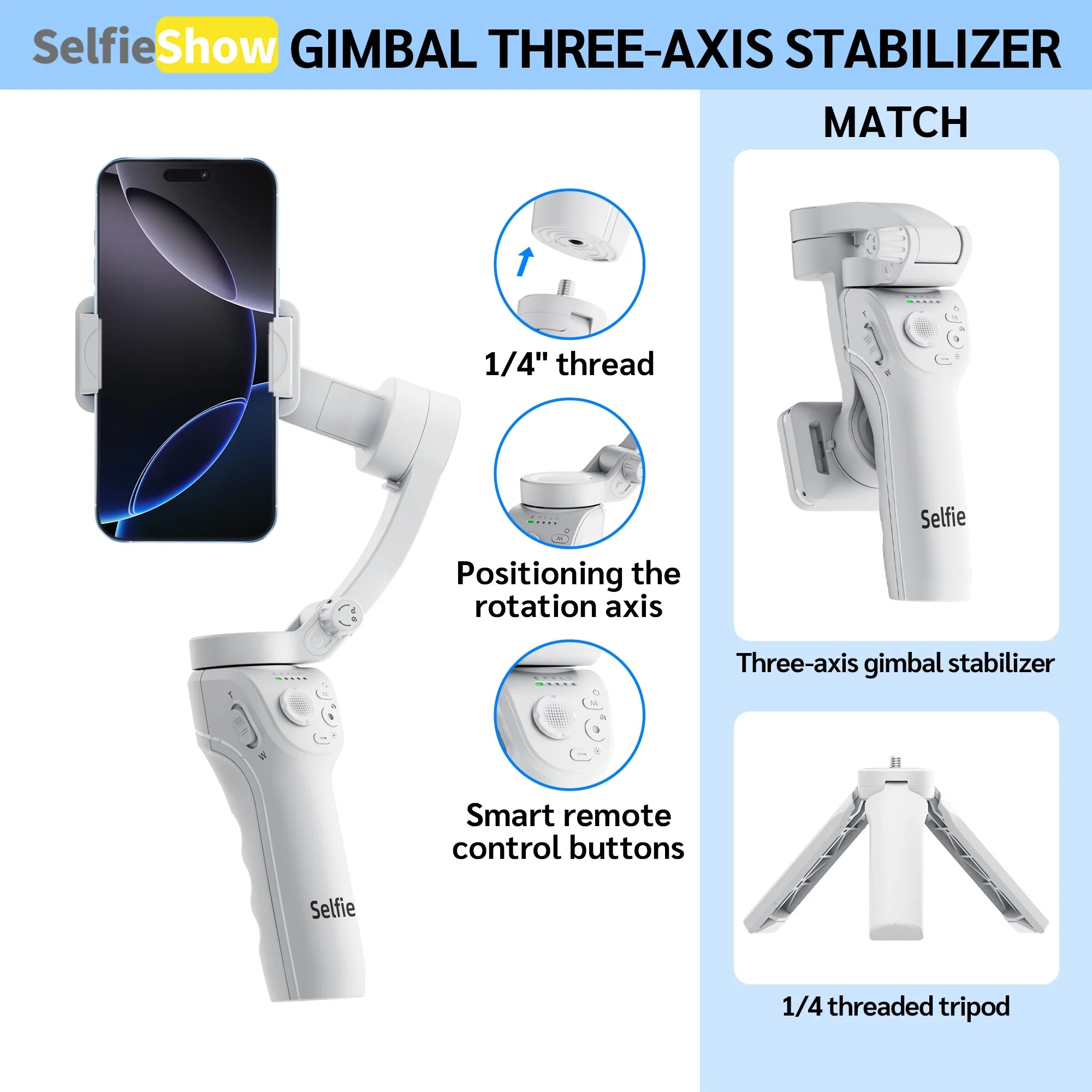 🎥 Smartphone Gimbal Stabilizer – 3-Axis Handheld Camera Gimbal for iPhone &amp; Android  Face &amp; Object Tracking | Anti-Shake | Portable &amp; Foldable | Video Vlogging Gimbal for Creators