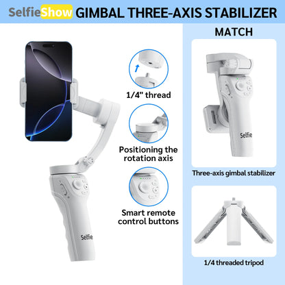 🎥 Smartphone Gimbal Stabilizer – 3-Axis Handheld Camera Gimbal for iPhone &amp; Android  Face &amp; Object Tracking | Anti-Shake | Portable &amp; Foldable | Video Vlogging Gimbal for Creators