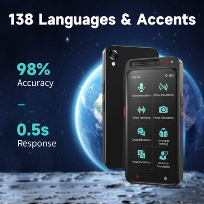 Language Translator Device – Two-Way Smart Voice &amp; Photo Translator, Real-Time Online/Offline Translation for Travel, Business &amp; Learning (Black)