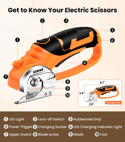 Cordless Electric Scissors — Heavy-Duty 4V Rechargeable Rotary Cutter with Safety Lock &amp; LED Light