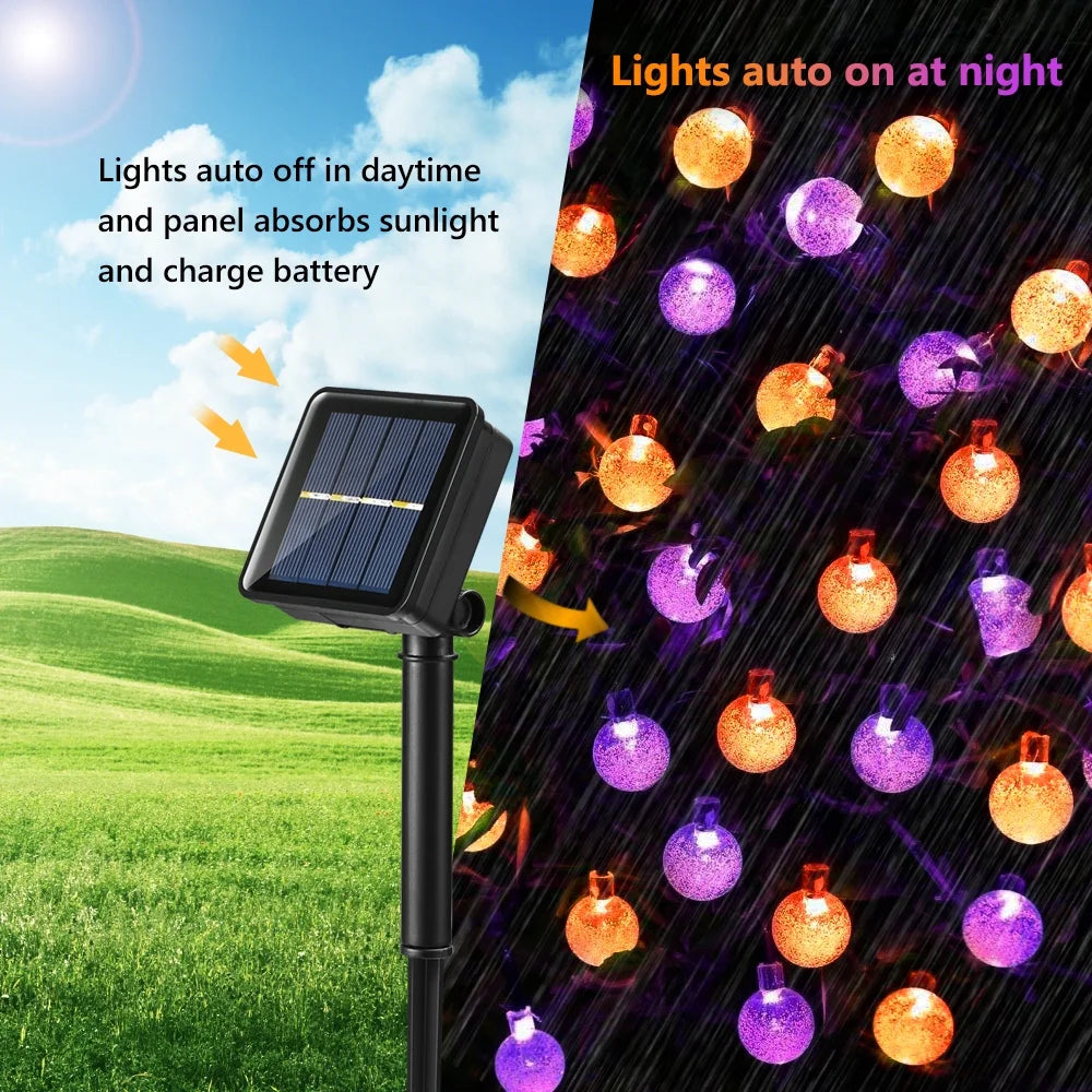 Solar Halloween String Lights – 35.6Ft 60 LED Orange &amp; Purple Globe Lights with 8 Modes, Waterproof Outdoor Lights for Patio, Garden, Yard, Porch &amp; Halloween Decor
