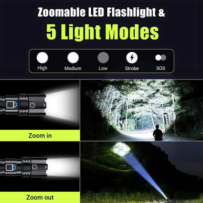 🔦 LED Flashlight, High Powered 10000 Lumens – 5 Modes, Zoomable, Waterproof, Rechargeable (2-Pack) | Emergency, Outdoor, Camping &amp; Home Use